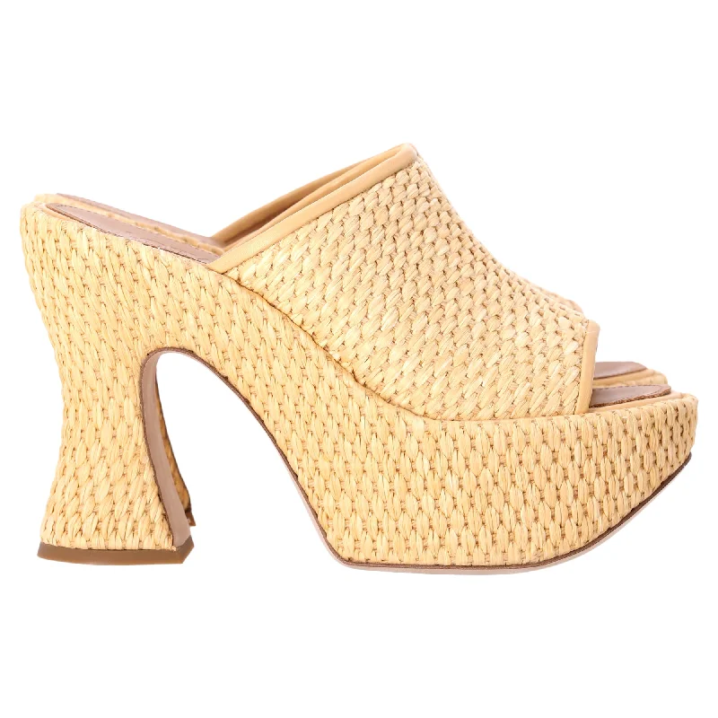 Loewe x Paula's Ibiza Platform Slip-On Chunky Heels in Brown Raffia