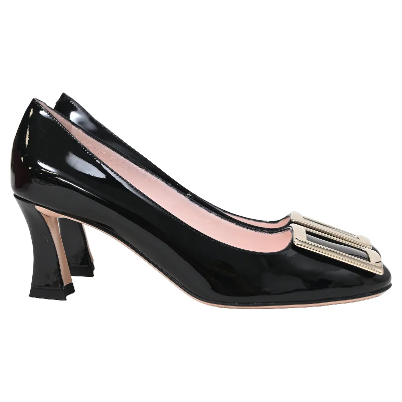 Roger Vivier Trompette Buckle Pumps in Black Patent Leather