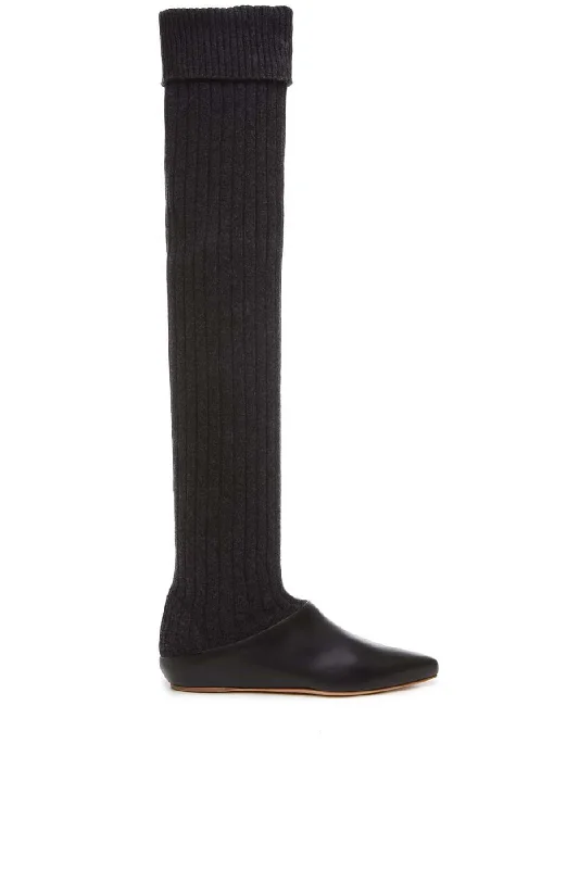 Jimena Sock Boot in Black Cashmere & Leather