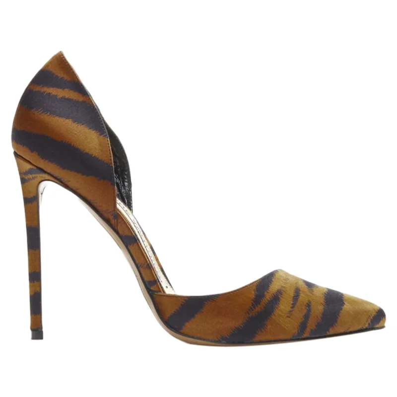 Alexandre Vauthier Angelina brown black tiger satin stiletto pumps