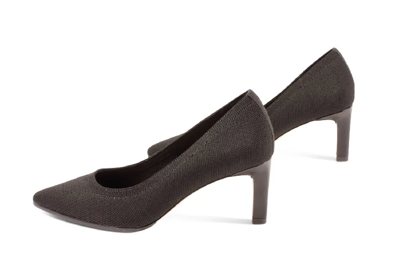 Rocker Heeled Pump In Black Knit