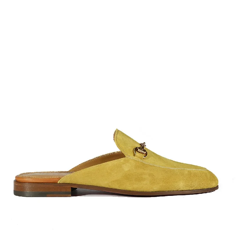 Valentino 19700 Men's Shoes Golden Lime Suede Leather Slipper Mules (VAL1003)