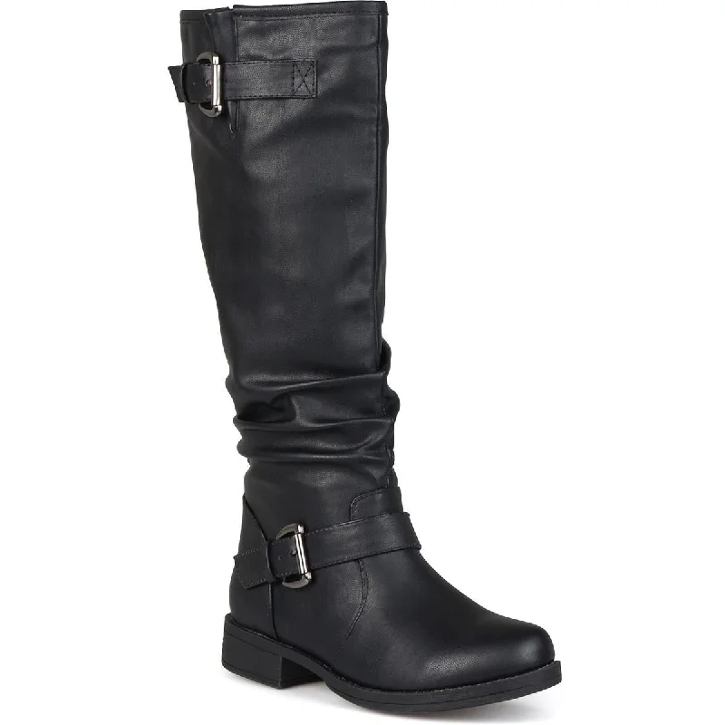 Journee Collection Womens Faux Leather Round Toe Knee-High Boots