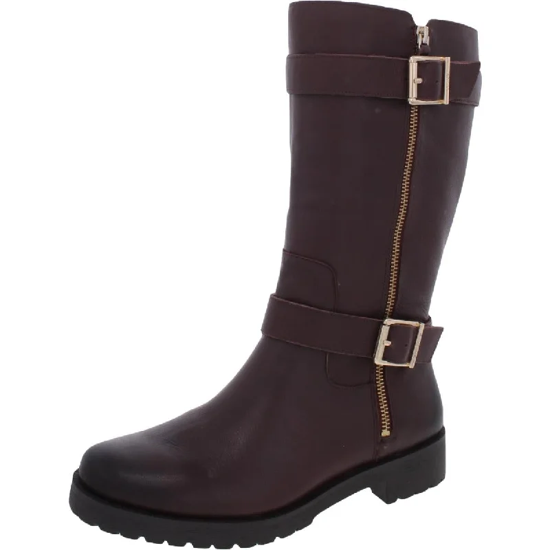 Vionic Womens Leather Moto Mid-Calf Boots