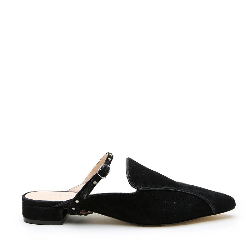 Black Suede Pointed Loafer + Studded Twiggy Strap