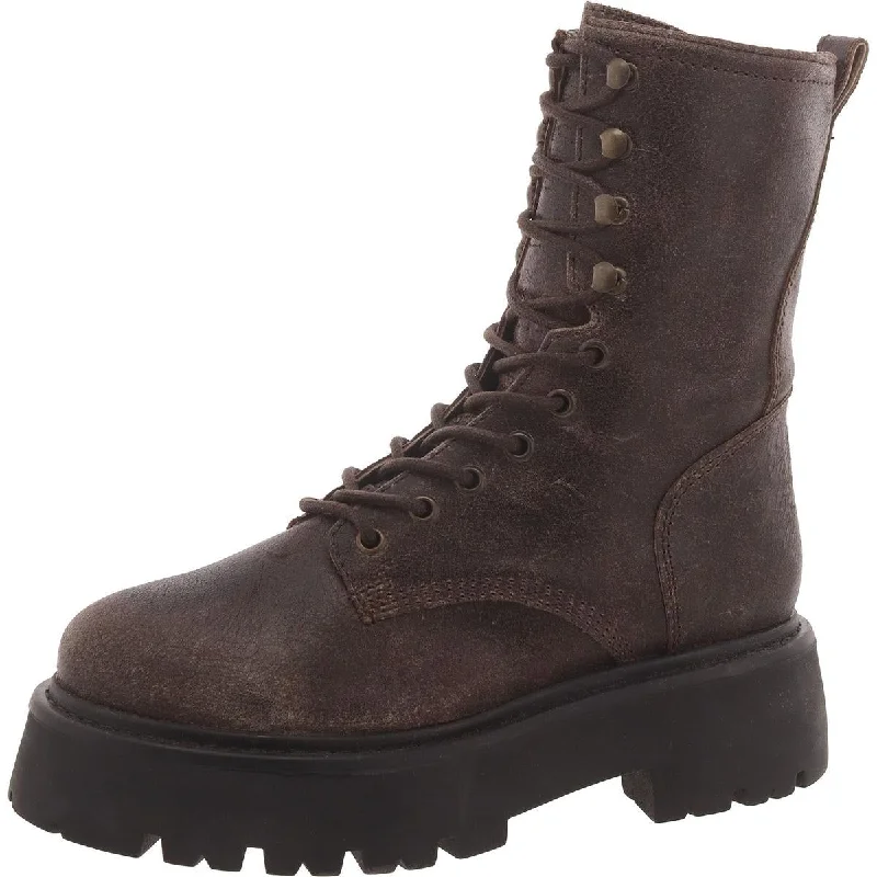 Steve Madden Womens Rowen Leather Ankle Combat & Lace-Up Boots