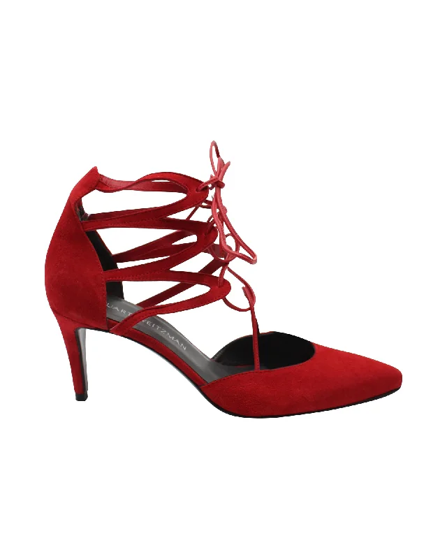 Stuart Weitzman Strappy Pumps in Red Suede