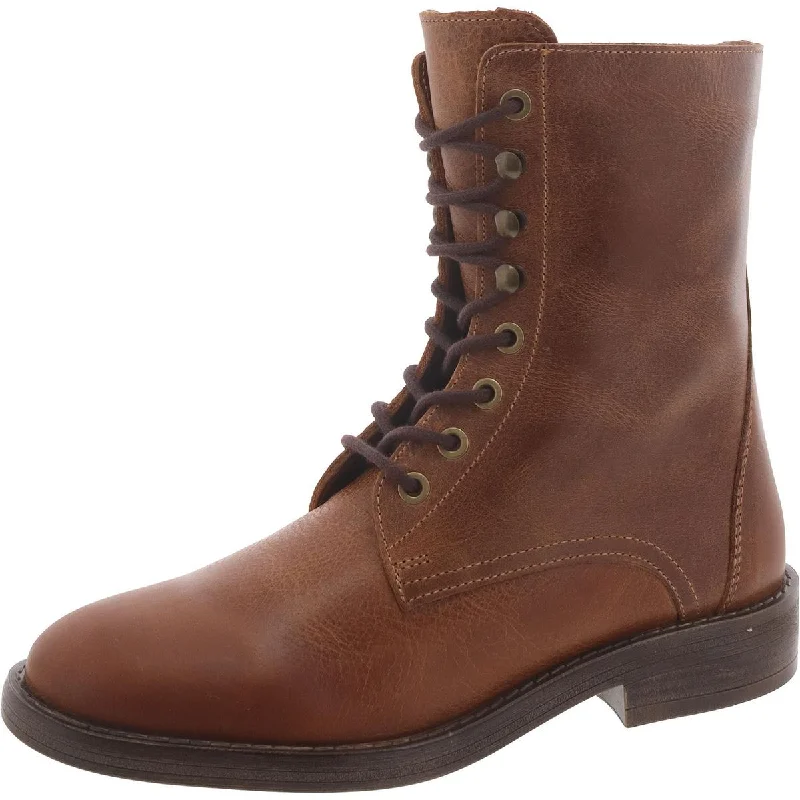 Steve Madden Womens Devie Leather Moto Combat & Lace-Up Boots