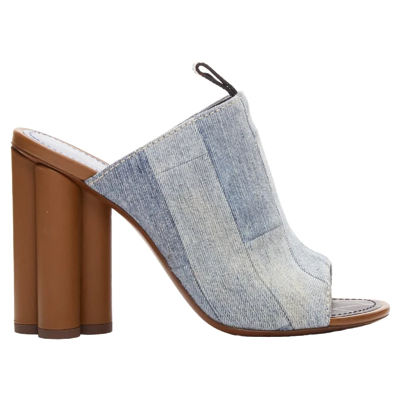 Louis Vuitton LV flower heel denim patchwork mules