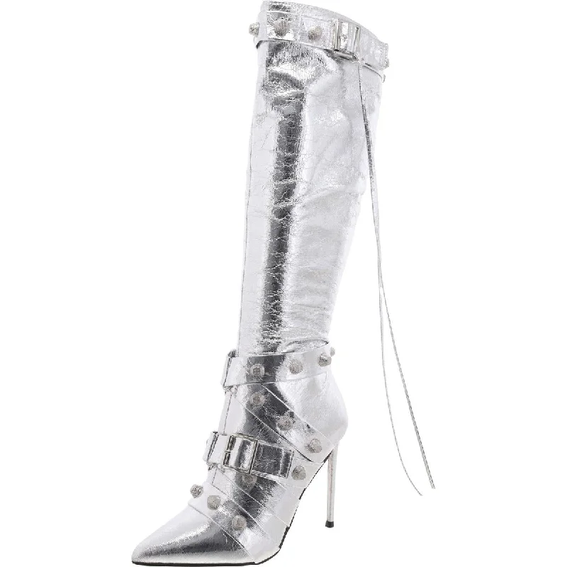 Steve Madden Womens Fink Faux Leather Embellished Knee-High Boots