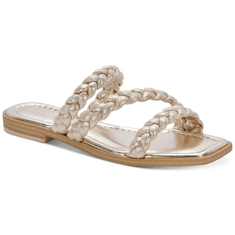 Dolce Vita Womens Iman Metallic Flat Slide Sandals