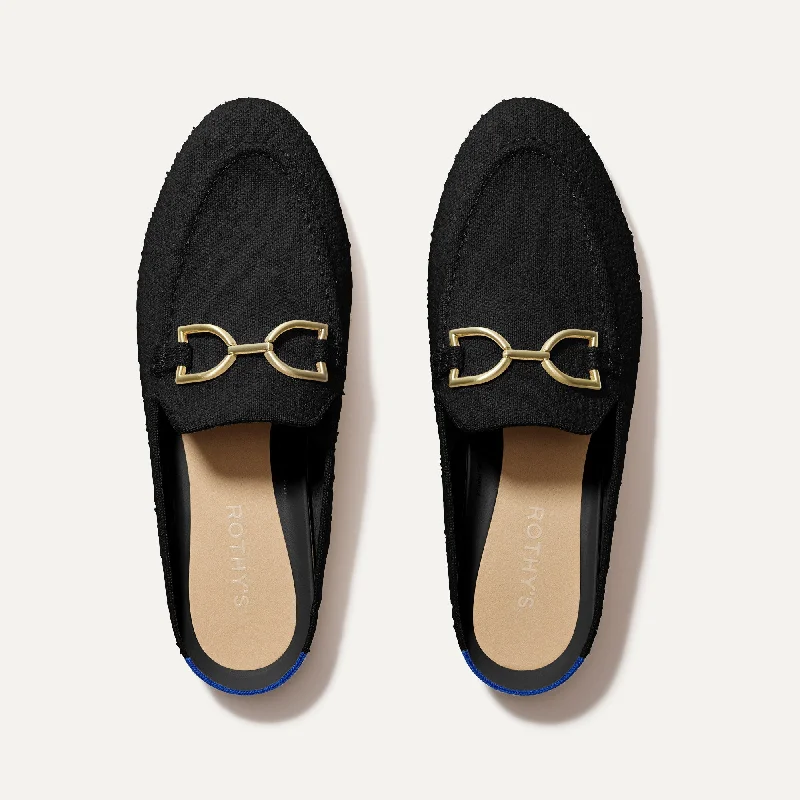 The Double Bit Loafer Mule - Black Bouclé