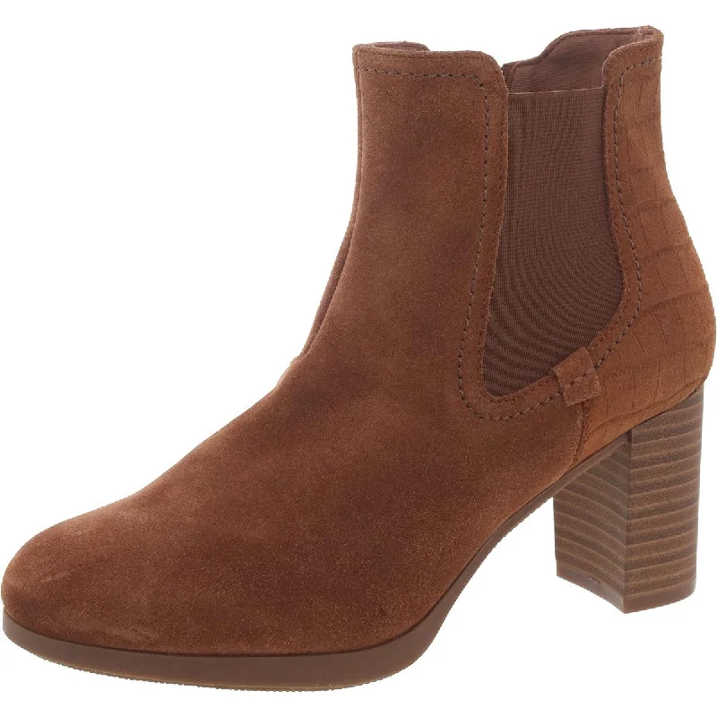 Clarks Womens Faux Suede Block Heel Chelsea Boots