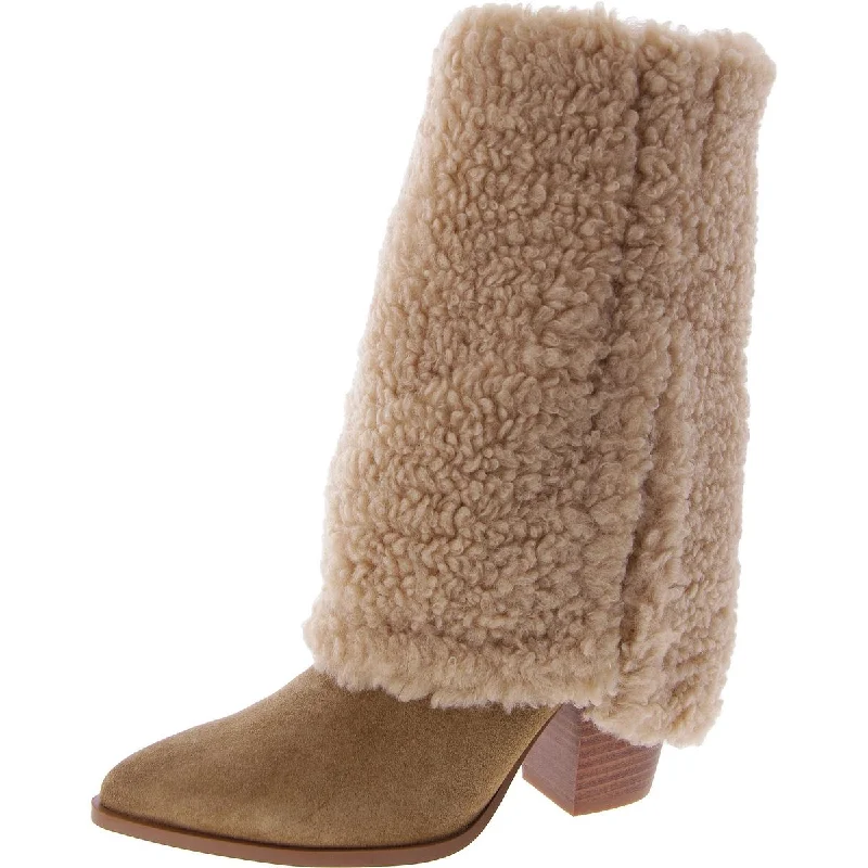 Steve Madden Womens Livvy-F Faux Shearling Block Heel Mid-Calf Boots