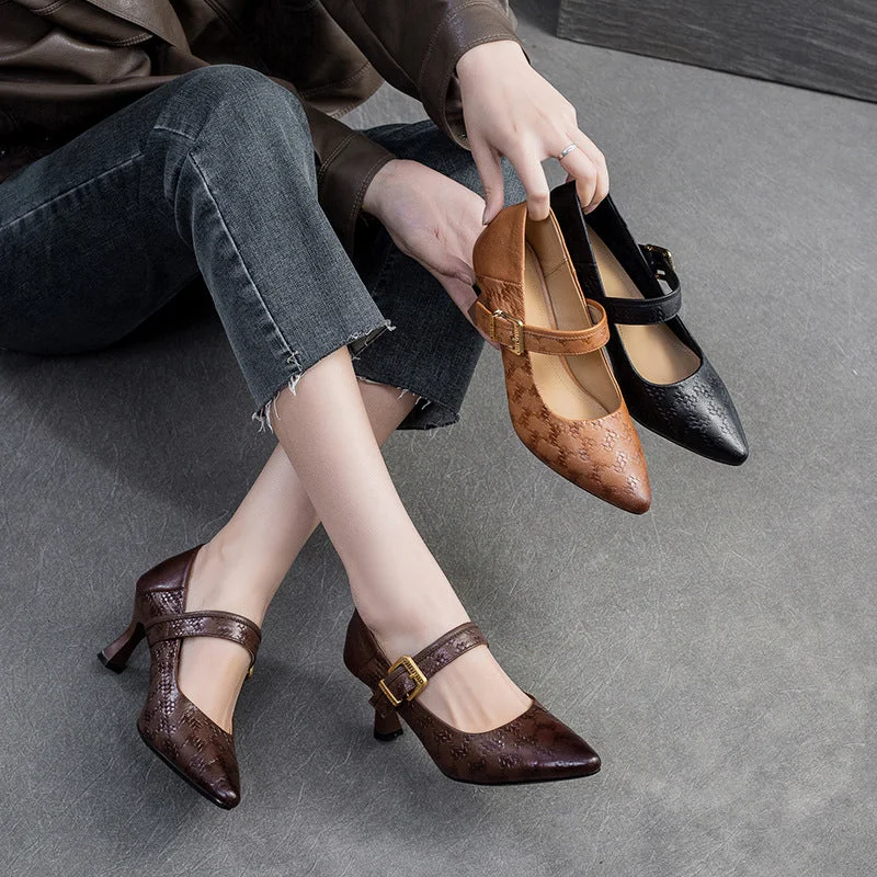 Women Leather Pointed Toe High Heel Pumps Dress Shoes