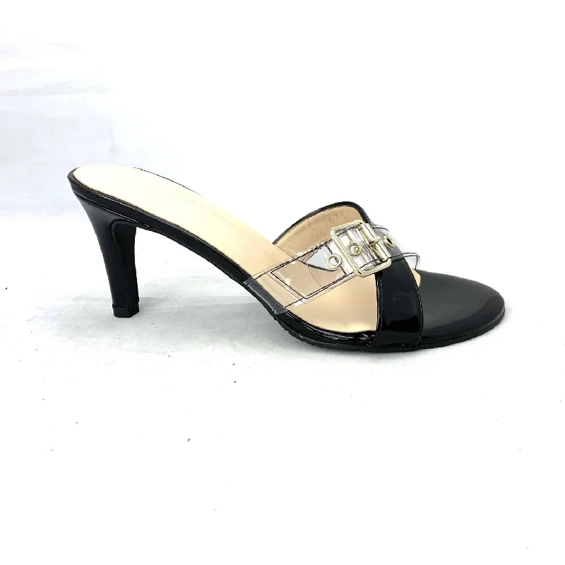 Crisscross Strap Sandal In Black Patent