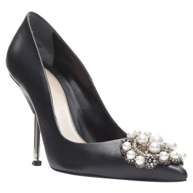 Alexander McQueen black pearl metal embellished stiletto pumps