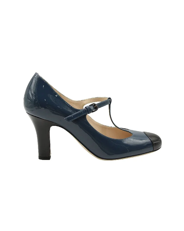 Bottega Veneta T-Strap Two-Toned Mary Janes in Blue Patent Leather