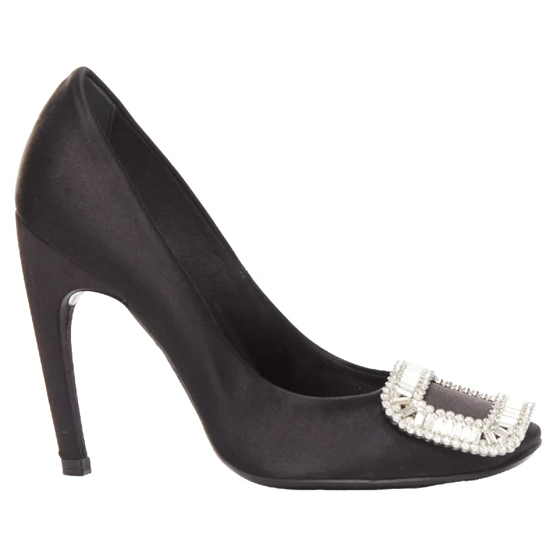 Roger Vivier Belle Trompete Satin Crystal Square Buckles Pumps