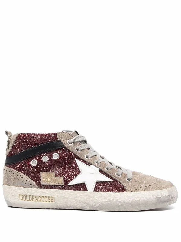 GOLDEN GOOSE Mid Star Glitter Upper Suede Sneakers for Women