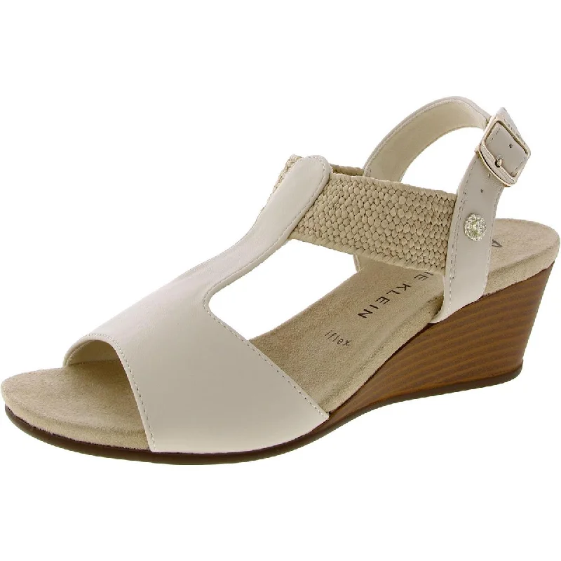 Anne Klein Womens Brody Faux Leather Slingback Wedge Sandals