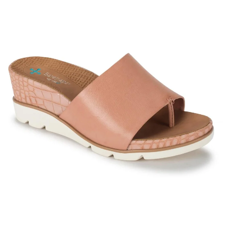 Baretraps Womens Leigha Faux Leather Slip On Wedge Sandals