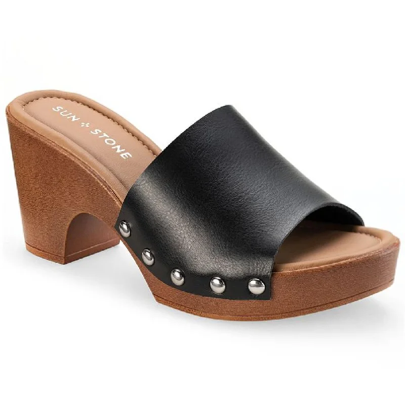 Sun + Stone Womens Alina Faux Leather Studded Mule Sandals