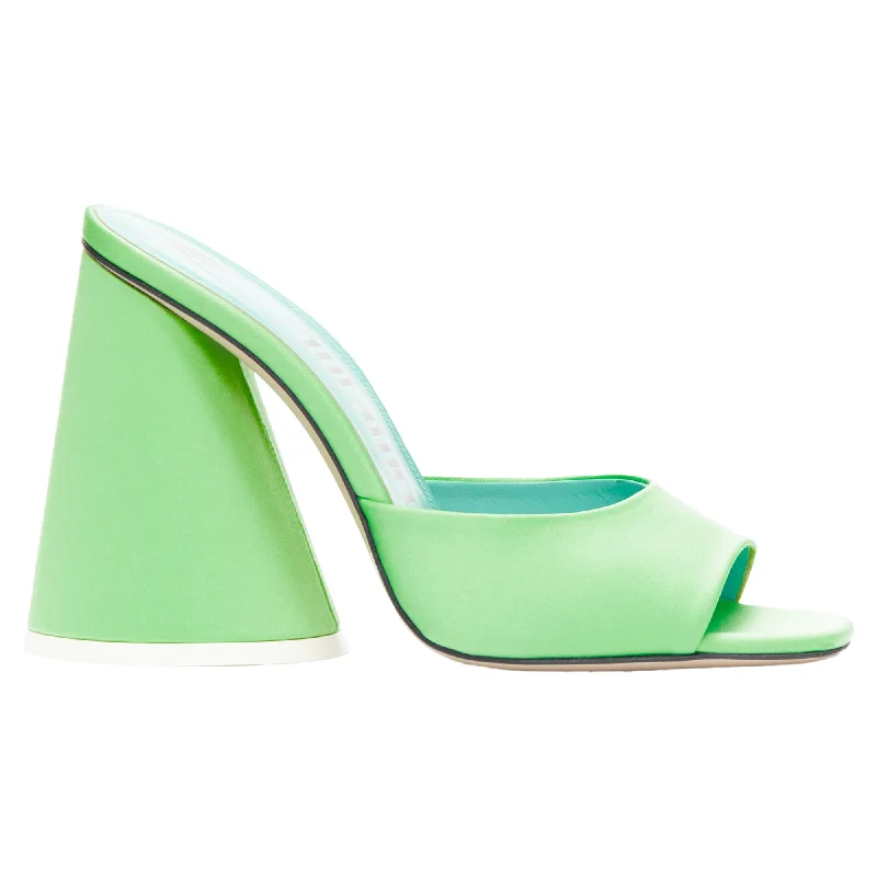 The Attico Luz mint satin sculptural cone heel open toe mule