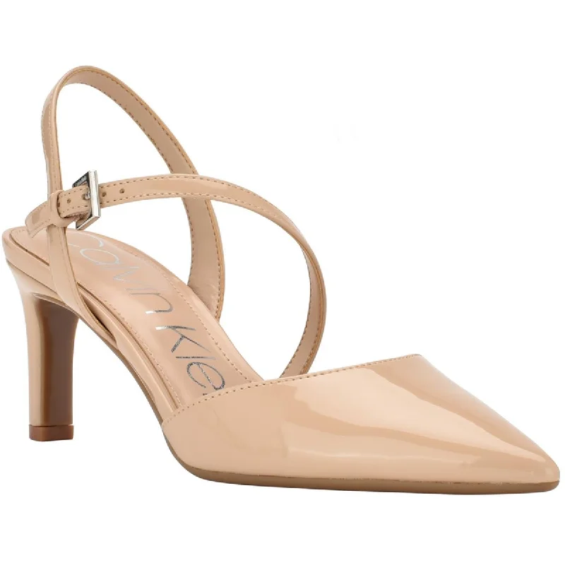 Calvin Klein Womens Loden Patent Pointed Toe Slingback Heels