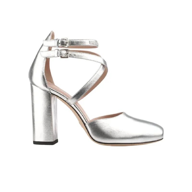 Women's Mary Jane Babies Square Heel Shoes In Metallic Silver