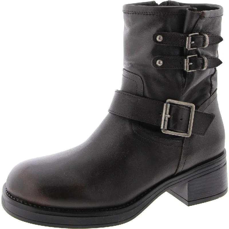 Steve Madden Womens Archie Block Heel Side Zipper Motorcycle Boots