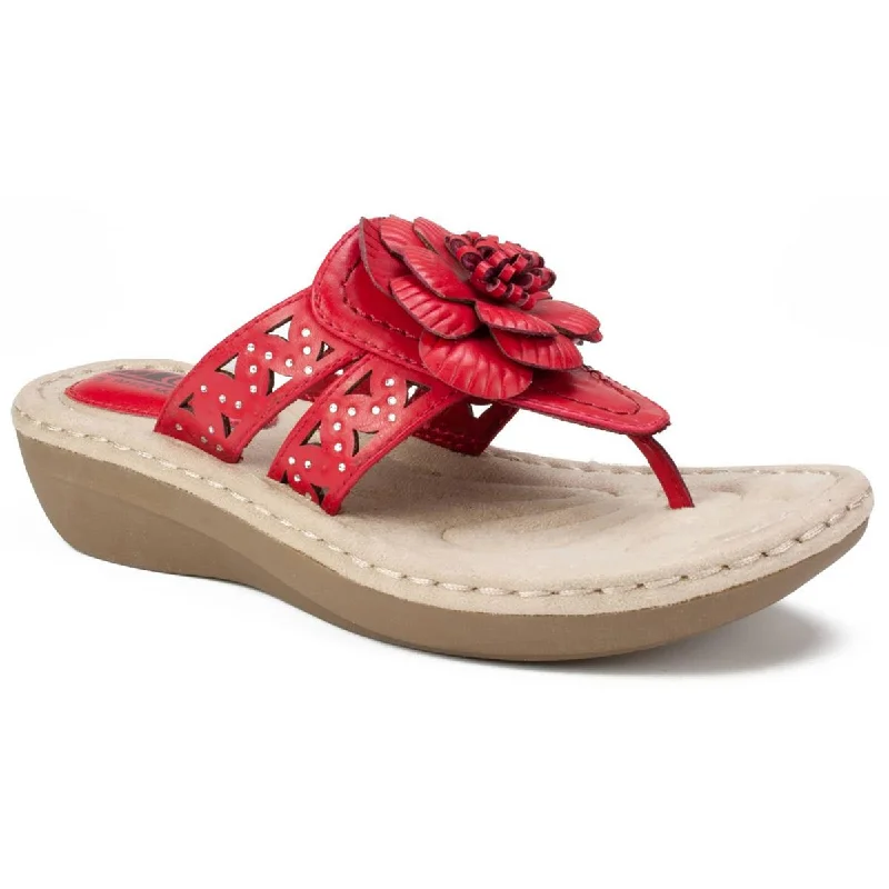 Cliffs by White Mountain Womens Cynthia Faux Leather Laser Cut Thong Sandals