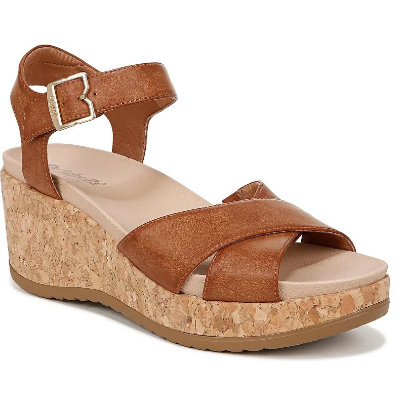 Dr. Scholl's Shoes Womens Citrine Sun Faux Leather Slingback Wedge Sandals