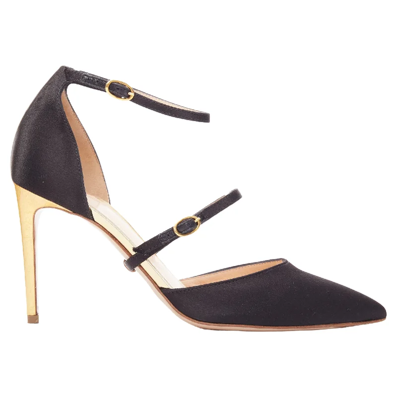 Rupert Sanderson Arletta Satin Gold Buckle Heels Pumps