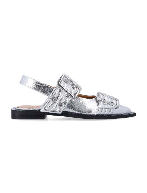 GANNI Feminine Buckle Ballerinas with Squared Block Heel