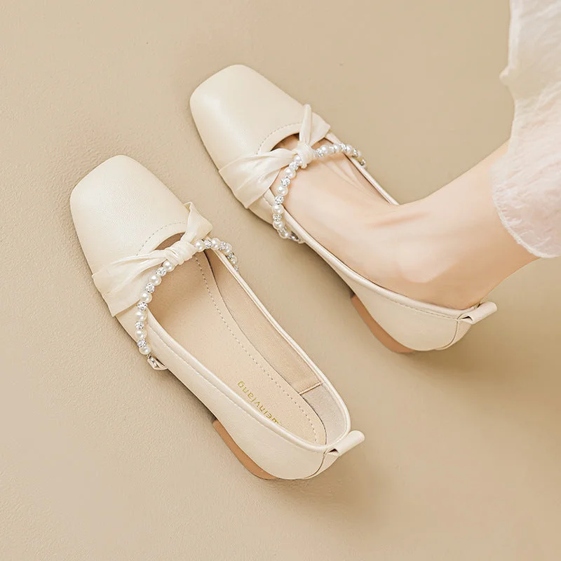 Women Fashion Soft Leather Low Block Pumps