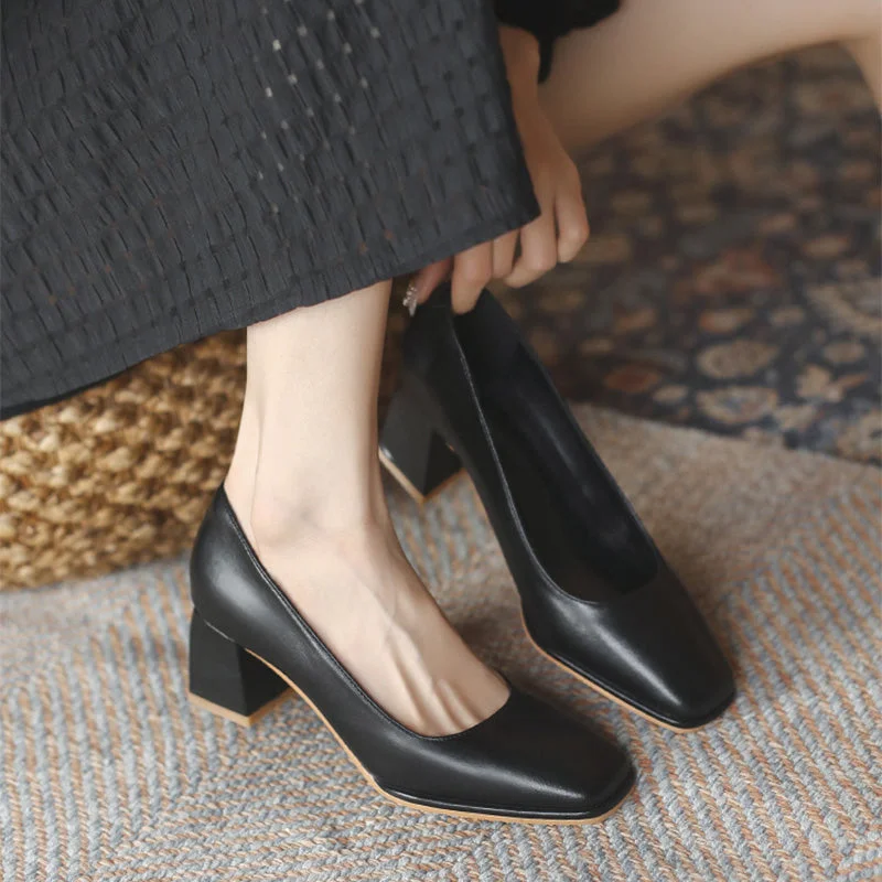 Women Soft Minimalist Chunky Heel Pumps