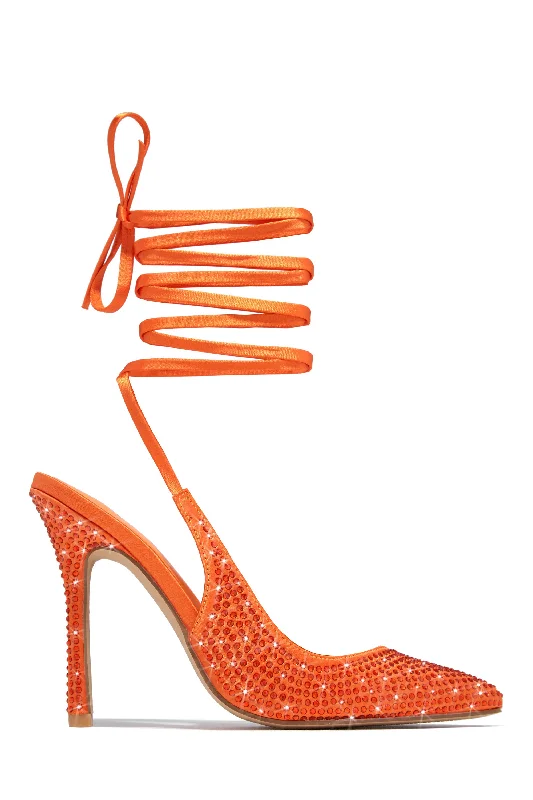 It-List Embellished Lace Up Pumps - Orange