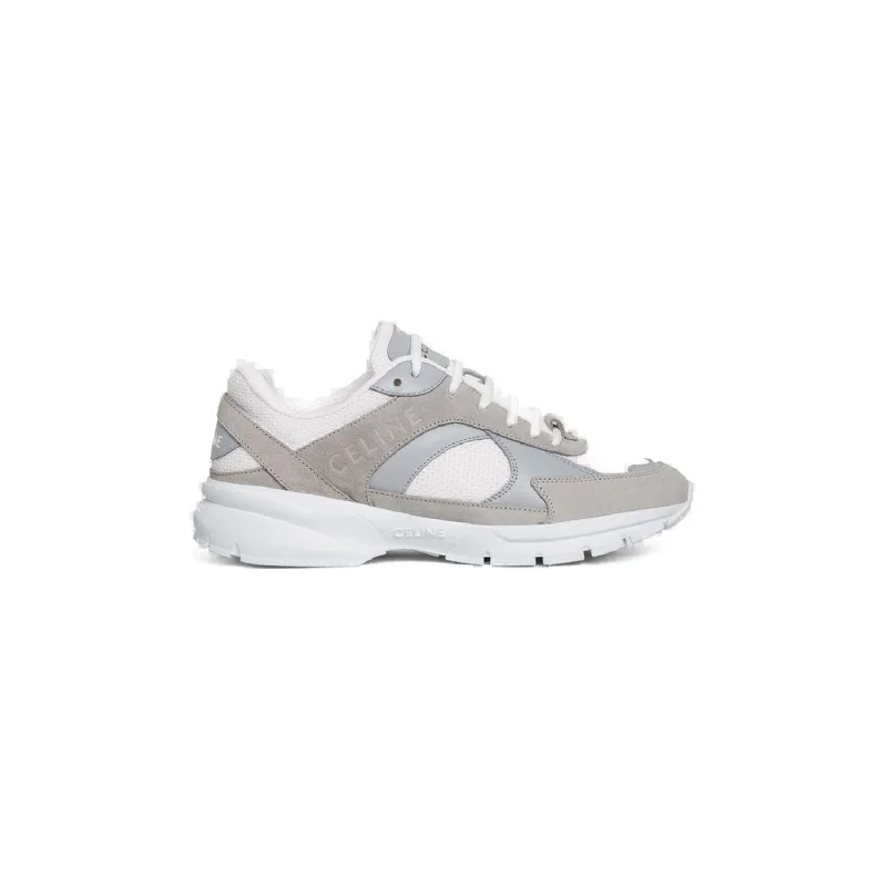 CELINE Low Creased Lace-Up Sneaker Runner in Suede Calfskin and Mesh