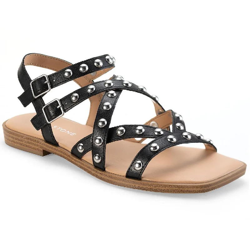 Sun + Stone Womens Faux Leather Studded Gladiator Sandals