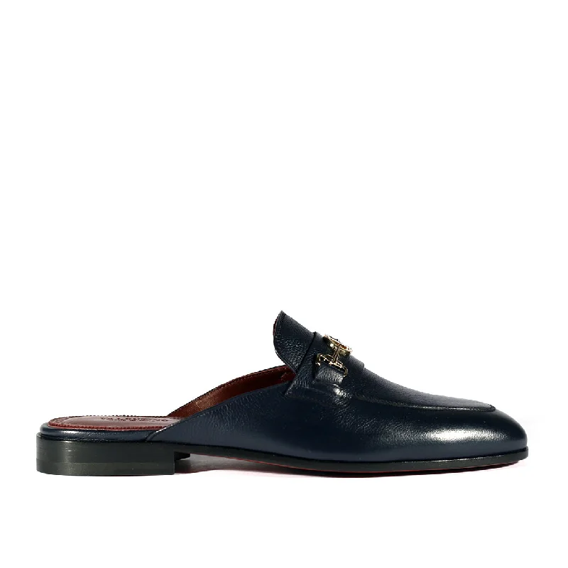 Valentino 19700/M Men's Shoes Navy Blue Calf-Skin Leather Slipper Mules (VAL1002)