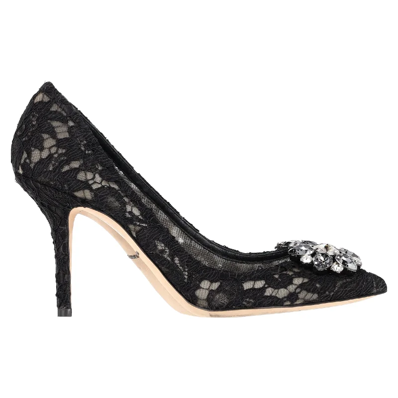 Dolce & Gabbana Lace Rainbow Pumps with Brooch in Black Rayon