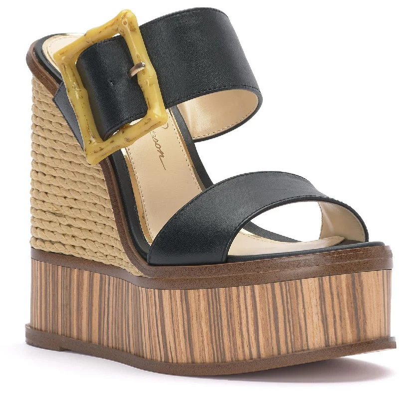 Jessica Simpson Womens Hendrya Leather Open Toe Wedge Sandals