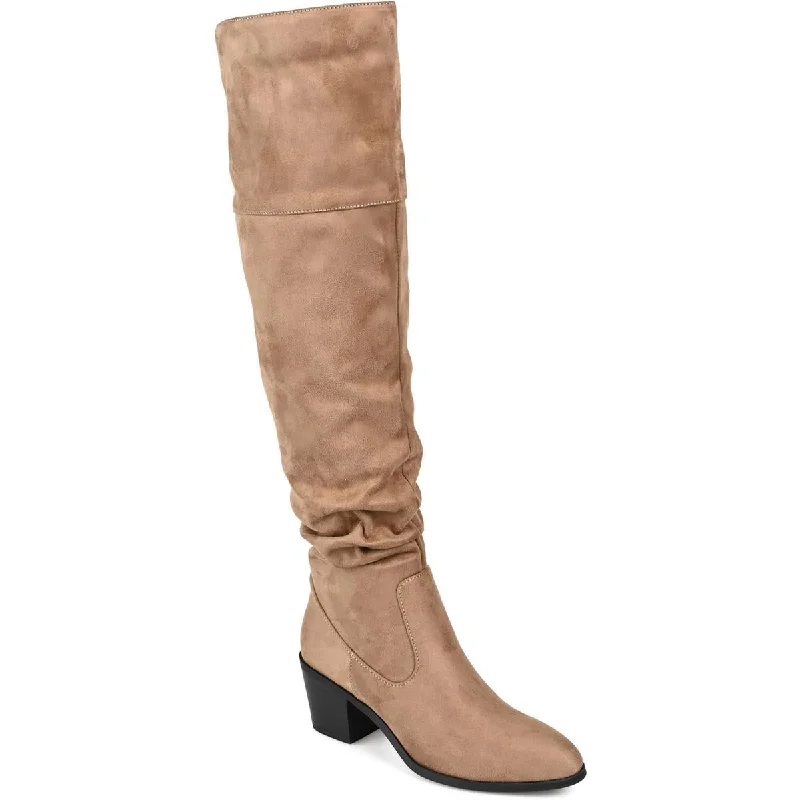 Journee Collection Womens Faux Suede Pull On Knee-High Boots