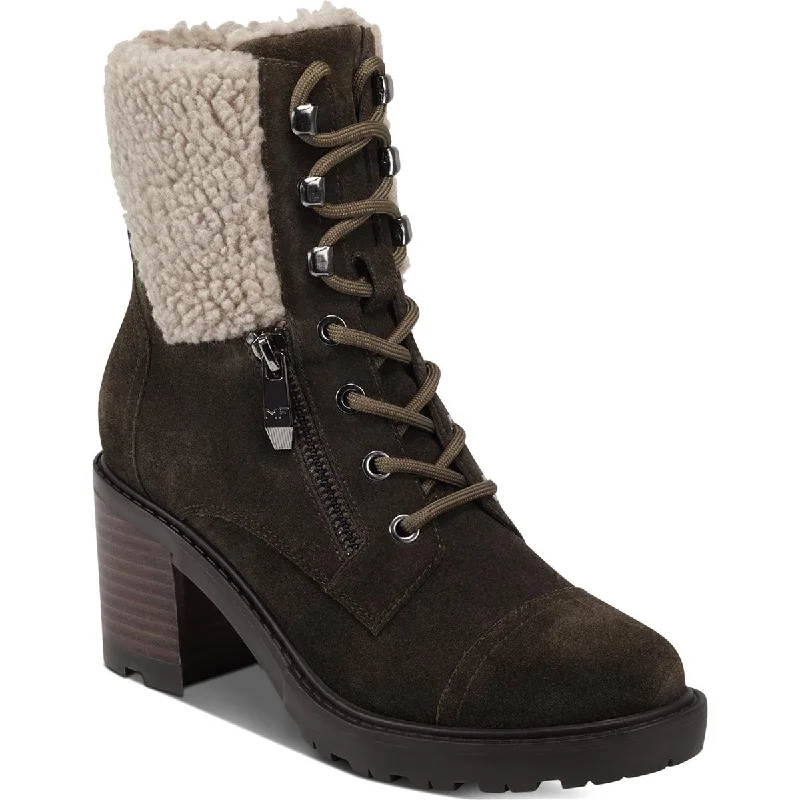 Marc Fisher Womens Lansly Faux Fur Lug Sole Lace-Up Boot