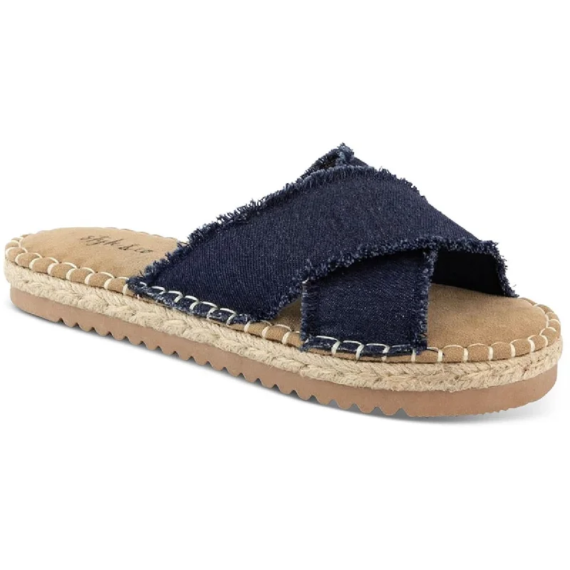 Style & Co. Womens Kelt  Denim Criss-Cross Front Slide Sandals