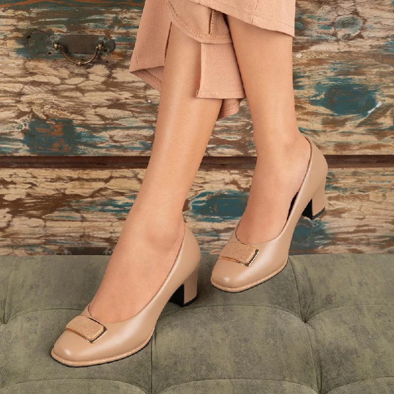 Tresmode Dorf Tan Women's Dress Block Heel Pumps