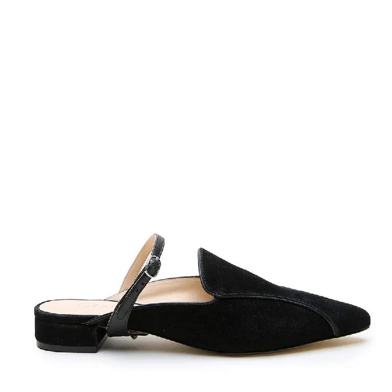 Black Suede Pointed Loafer + Black Twiggy Strap