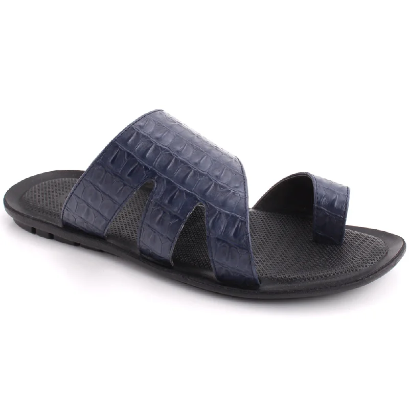 Men “ESTEBAN” Toe Ring Textured Side Cut Out Wide Strap Slip On Slippers