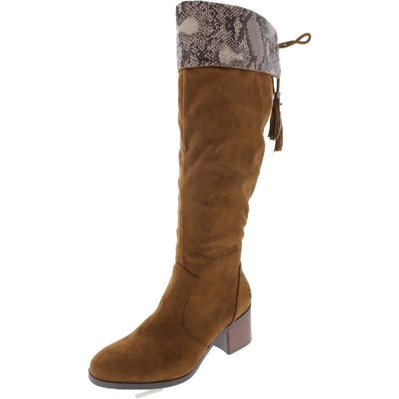 Trary Womens Snake Print Tall Knee-High Boots